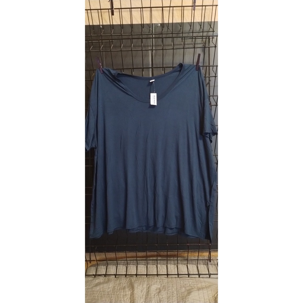 Old Navy Women's Blue Solid Knit V-Neck Short Sleeve Pullover T-Shirt 3XL
